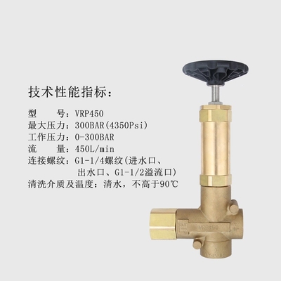 FLOWGUARD unloader valve with by-pass VRP450 pressure regulator 0-300Bar 450L/min