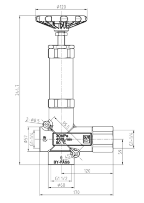 FLOWGUARD unloader valve with by-pass VRP450 pressure regulator 0-300Bar 450L/min